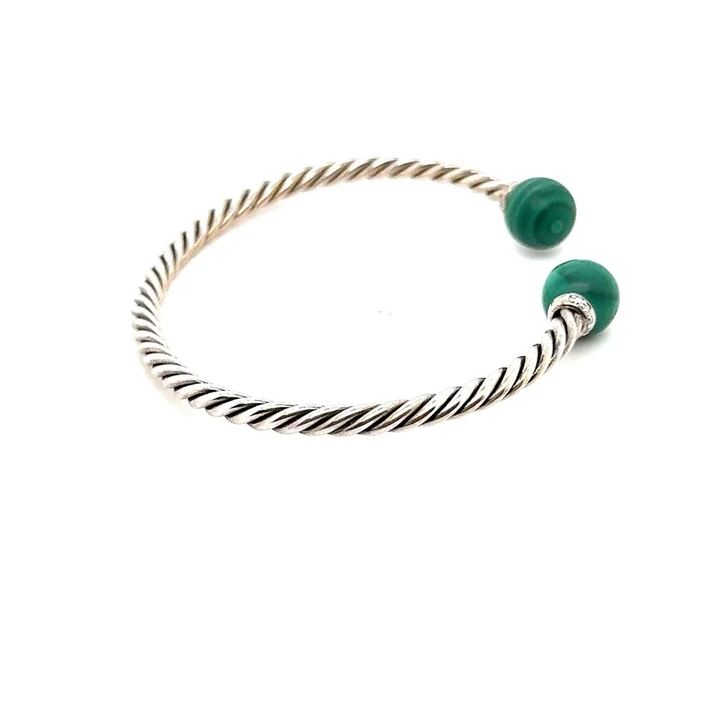 David Yurman Solari Malachite Diamond Sterling Silver Cable Bypass Bracelet M